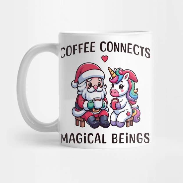 Coffee connects magical beings - Unicorn and Santa by Kicosh